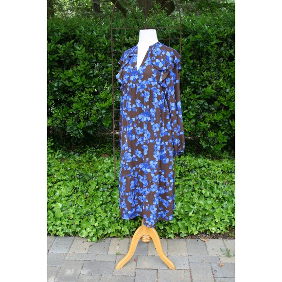 Chocolate Blue Floral Ruffle Prairie Tent Dress ShabbyChic Romantic CottageCore - Picture 9 of 11
